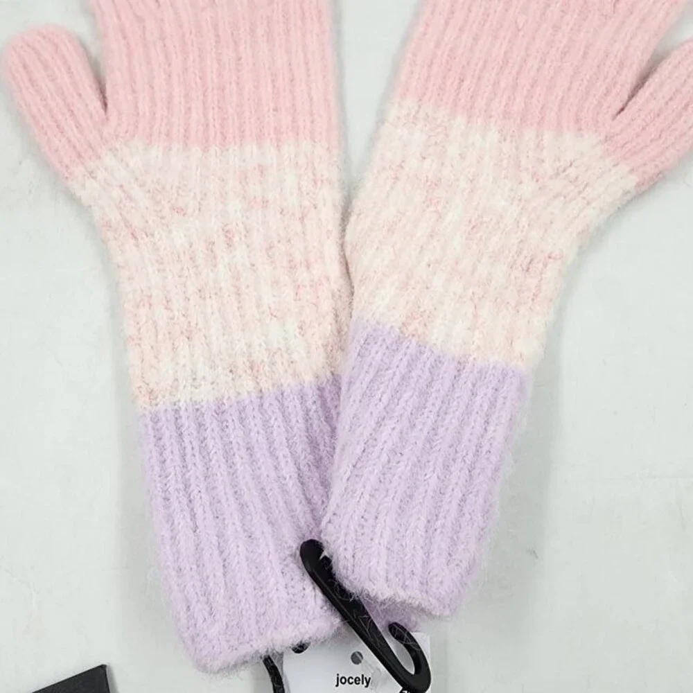 Jocelyn Color Block Ribbed Wool Blend Gloves Women's One Size Pink Multi Pull On